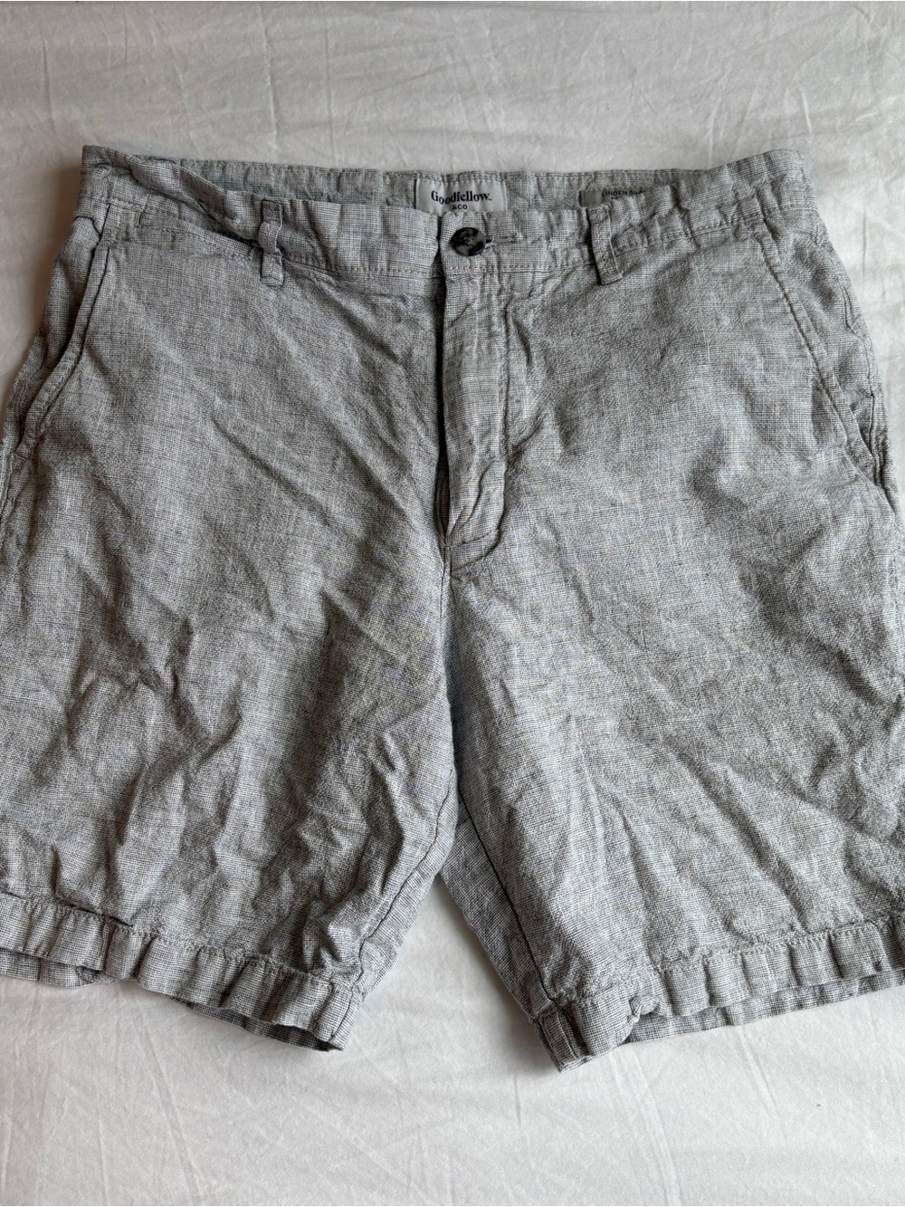 Goodfellow Co Mens Linen Blend Shorts 31 Gray Flat Front Chino Summer Beach